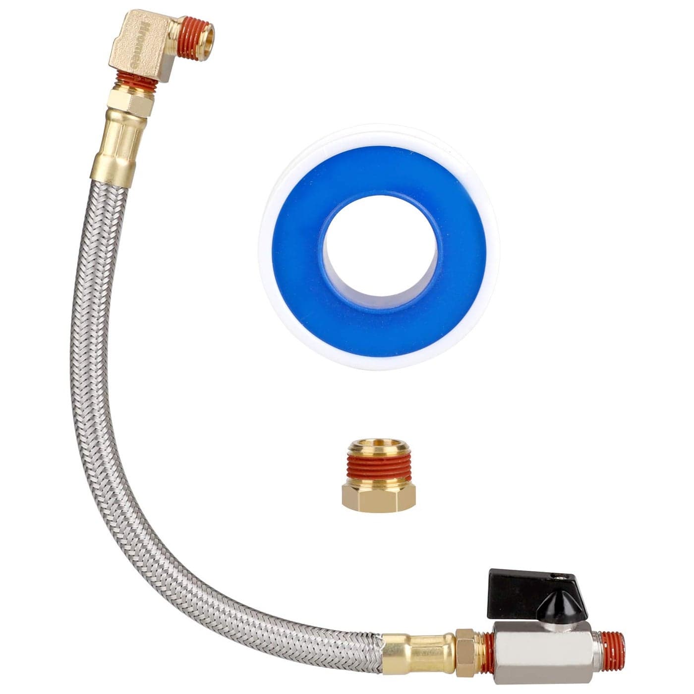 Hromee Extended Tank Drain Assembly Kit with 10 Inch Braided Steel Hose 14 Inch Drain Valve and Elbow Fitting for Air Compressor