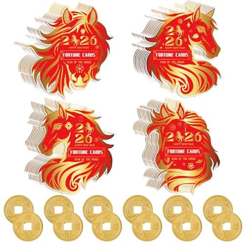 Civaner Chinese New Year 2026 Scratch Off Cards Year of The Horse Scratch Fortune Cards and Ancient Chinese Coins Good Luck Coins for Spring Festival Party Supplies120 PcsHorse