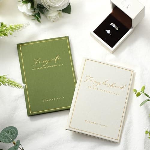 Engrowtic 2 Pcs Wedding Vow Books His and Her to Husband Wife Wedding Must Have Registry Ideas Gold Foil Lined Page Premium Engagement Gift for Guest Groom Newly Engaged Couple(Green-white)