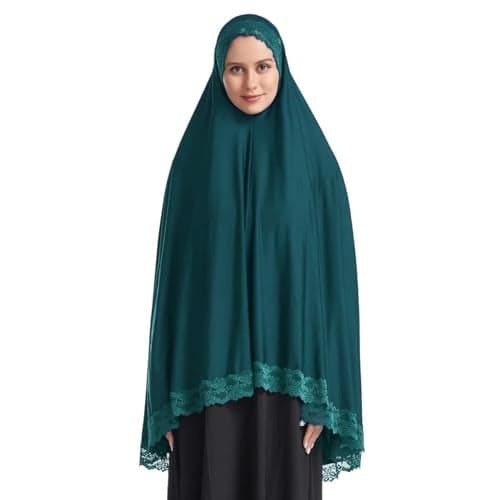 ICW Women Stretchable Jersey Jilbab Cum Prayer Khimar Hijab (Free Size) 42 Inch (Peacock), (Female), Blue