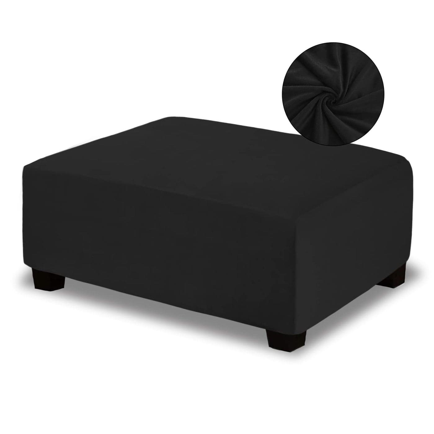 NeColorLife Velvet Ottoman Cover Square Stretchable Slipcover with Elastic Band for Oversized Footrest Stool Ottoman XXLarge Black
