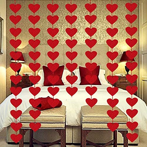 Incrizma 72 Red Hearts Felt Garland - NO DIY - Valentines Day Red Heart Hanging String Garland - Valentine Decorations - Valentines Wedding Anniversary Birthday Party Supplies, 7.5 Cm