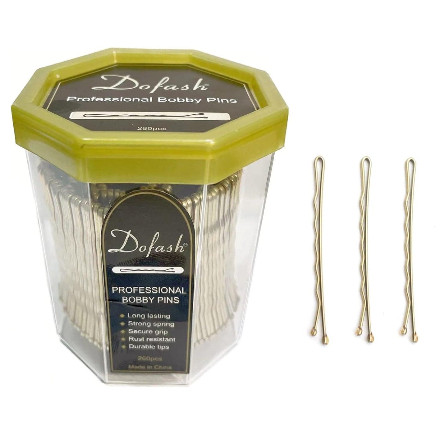 Dofash 5cm Waves Bobby Pins Blonde Octagon Container Hairpins Large Package for Hair Salon Womens Hair Styling 260 Count Blonde