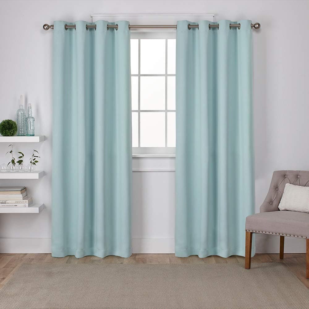 EXCLUSIVE HOME Sateen Twill Woven Room Darkening Blackout Grommet Top Curtain Panel Pair 52x84 Seafoam