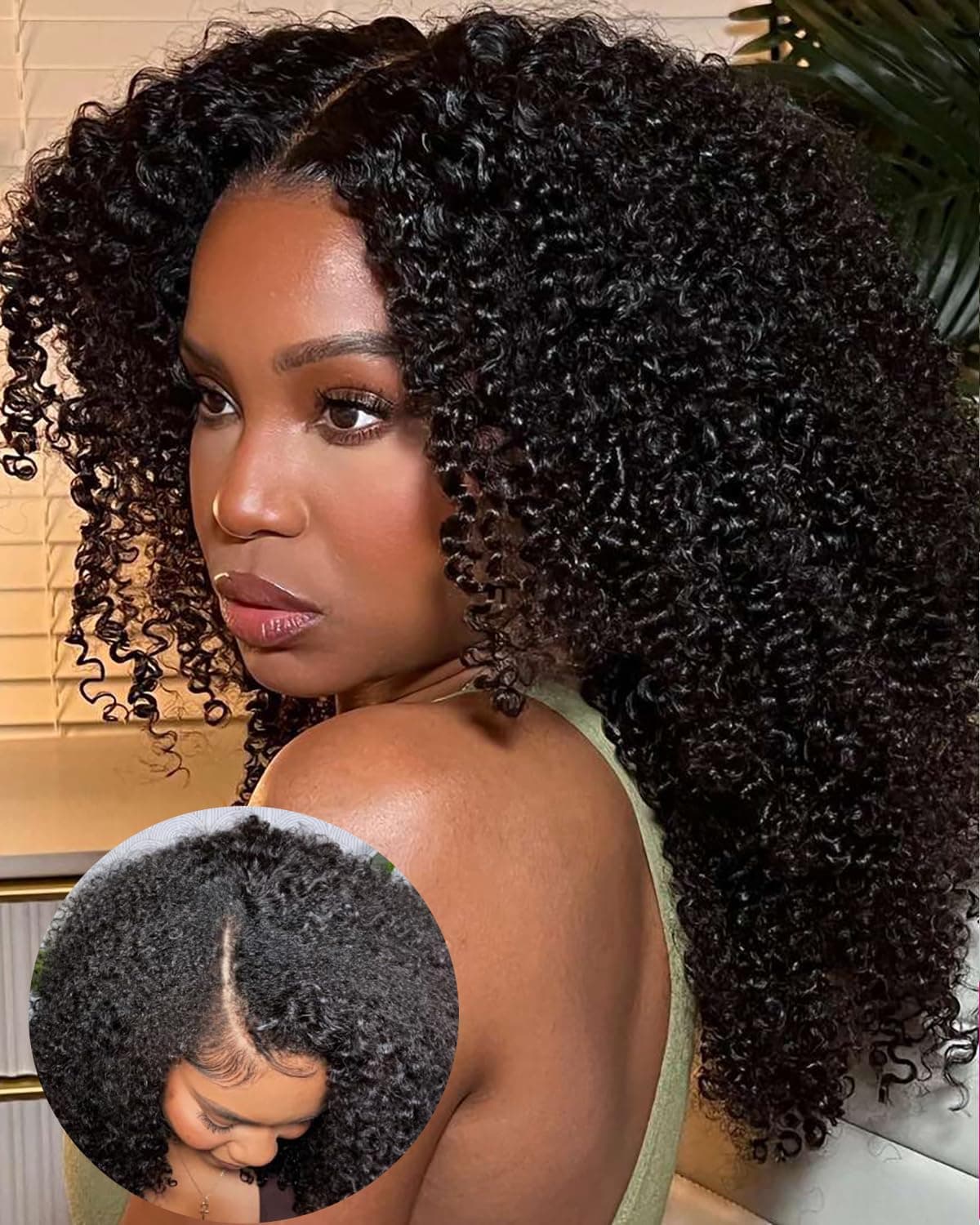 V SHOW V Part Wig Human Hair No Leave Out 180 Density Upgrade U part Afro Curly Wigs with Clips Glueless Wig Human Hair for Women Beginner Friendly No Lace No Glue 16Inch