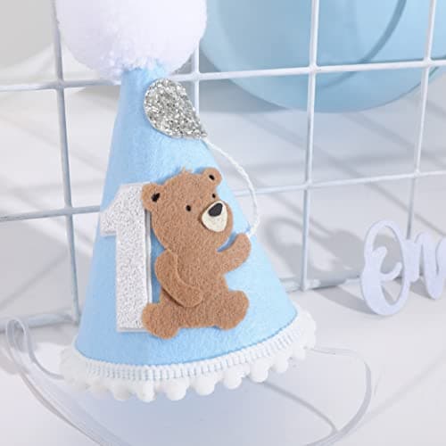 Agkvw Bear Woodland Adventure Teddy Bear 1st Birthday Hat and Crown for Boys One Happy Camper First Birthday Decoration