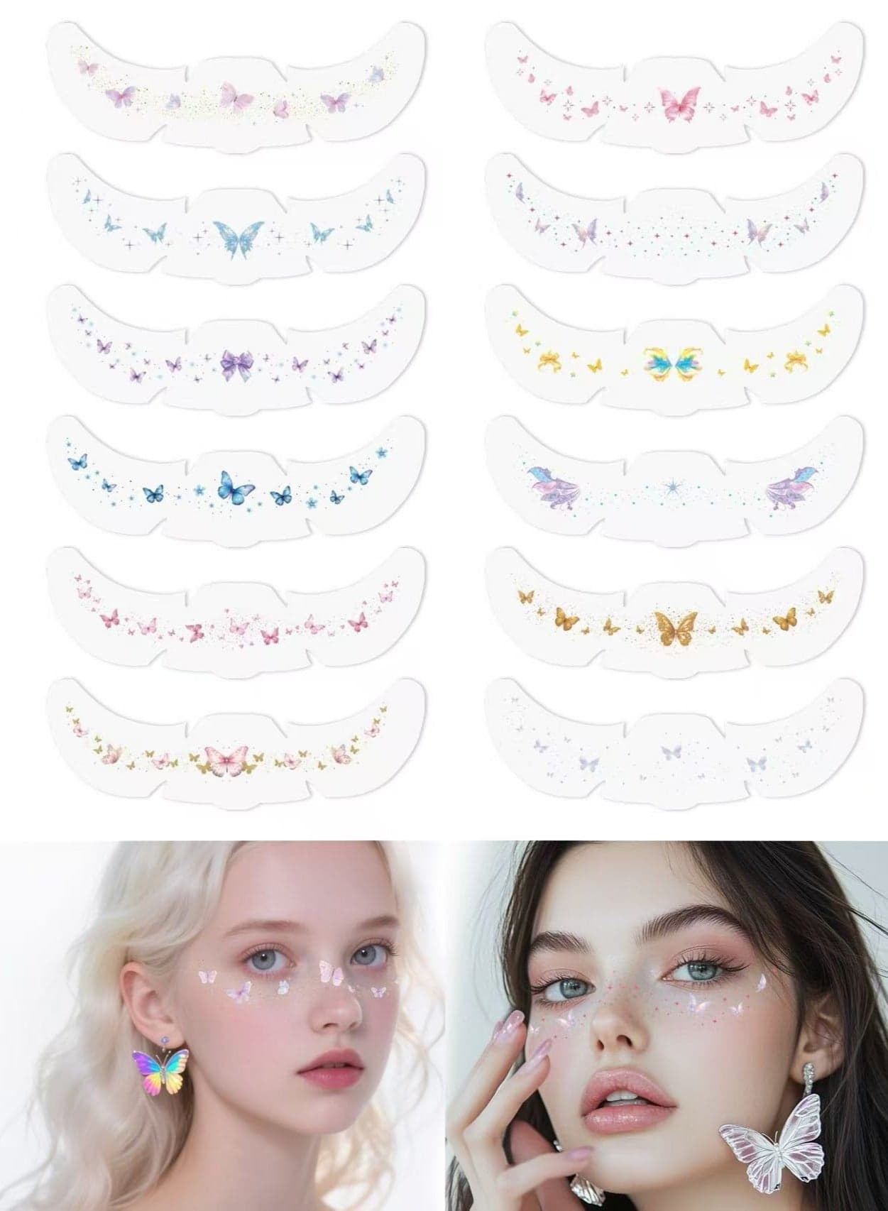 12 pieces of erfly freckle tattoo stickers, high-end erfly facial makeup stickers, party music festival tattoo stickers