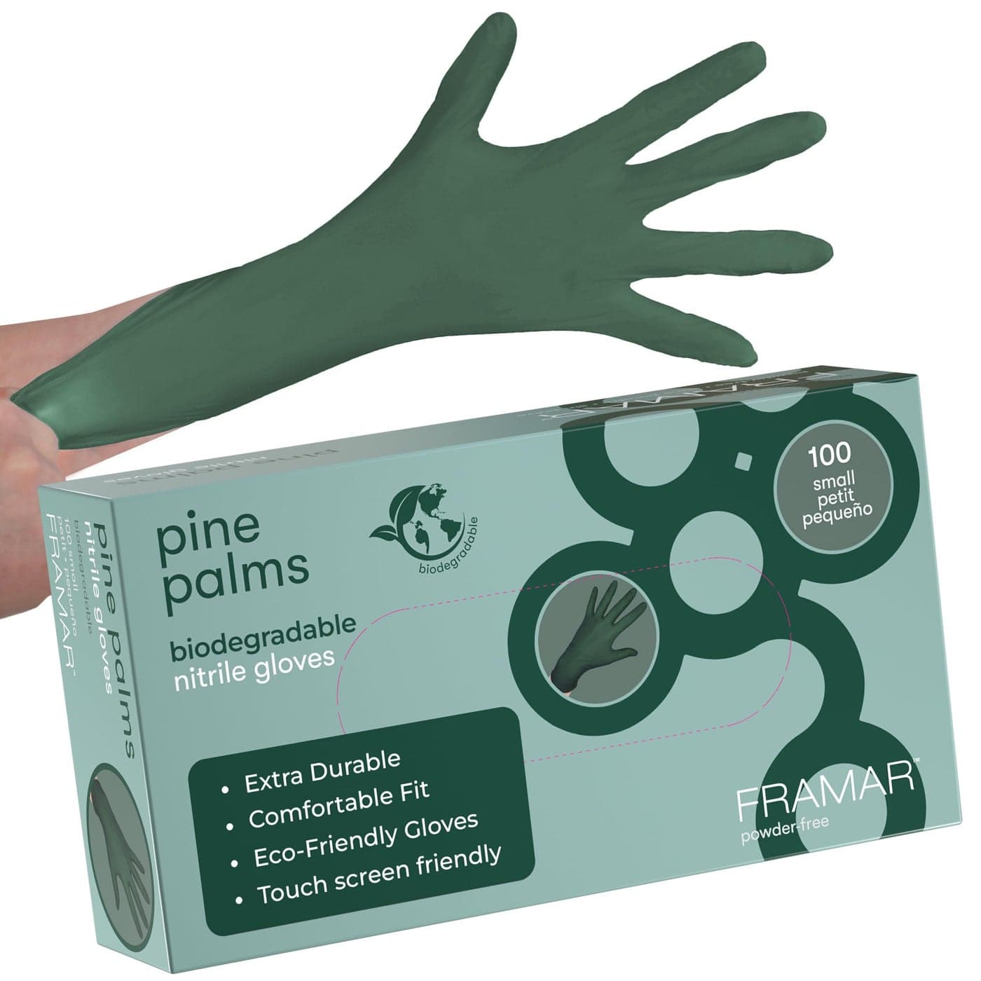 FRAMAR Green Gloves Disposable Latex Free Powder Free Nitrile Gloves Small Disposable Rubber Glove Small Nitrile Biodegradable Glove 100 Pk