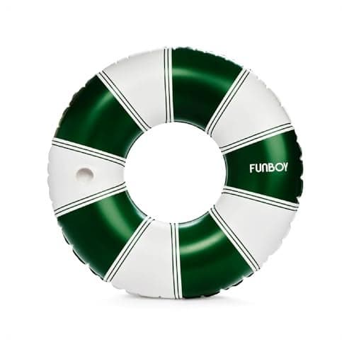 FUNBOY Giant Vintage Green Stripe Inflatable Pool Float with Cup Holder 48 Pool Float for Adults Inner Tube Pool Toys Swim Rings Swimming Pool Accessories Pool Lounger Float for Pool Party Summer