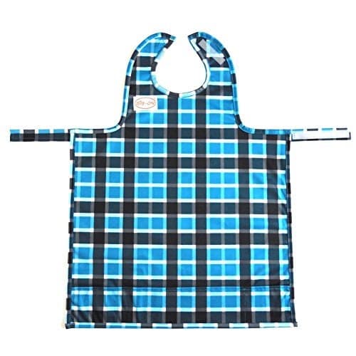 BIB-ON, Full-Coverage Bib and Apron Combination for Infant, Baby, Toddler Ages 0-4. (Blue Plaid)