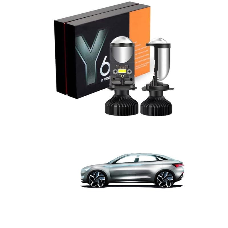 LOVMOTO Y6 Projector Lens Set Of 2 H4 LED Bulb 100W Car Y6 Projector Light Lamp H4 LED Mini Projector Lens With Fan For Bike Car Headlight 12V/24V For Motorcycle Comfortable With Vis-Ion X, Black