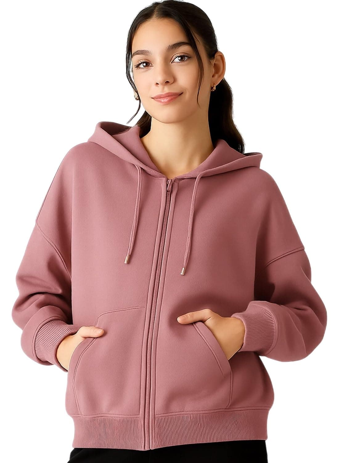 ADBUCKS Women's Oversized Winter Jacket Sweatshirts Casual Drawstring Clothes Zip Up Hoodie with Front Pocket Ii Womens Hoodies Ii (in, Alpha, XL, Onion)