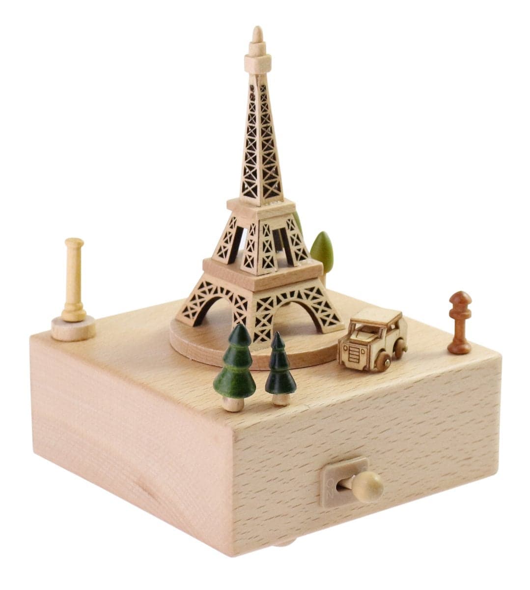 Delightful Quality Wooden Musical Box Featuring Iconic Eiffel Tower with Small Moving Magnetic Car | Plays "Encounter" Song