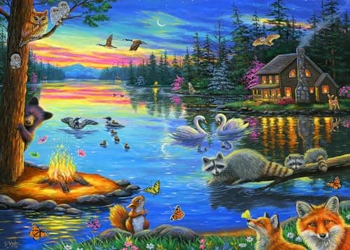 300 Piece Puzzles for Adults Large Piece Jigsaw Puzzles for Kids Seniors Lakeside Evening Licensed by Bridget Voth