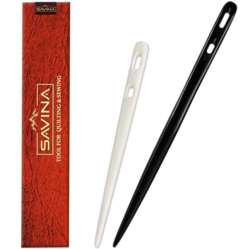 Savina Set 2 Nalbinding Needle Bone Horn with Large TwoEyed Handmade Binding Tool Multipurpose WeavingKnittingStitching Needles for Craft Work