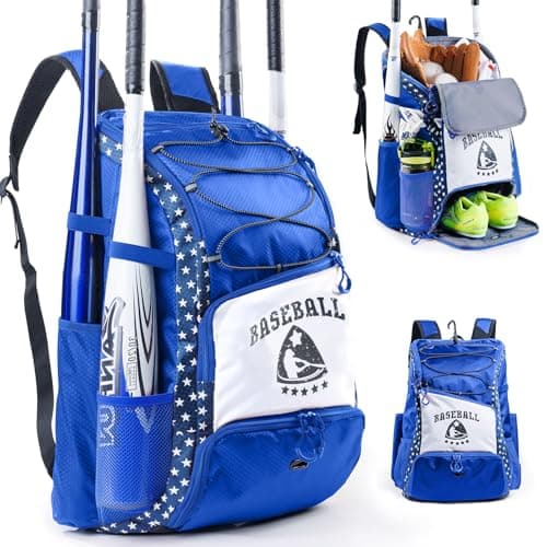 VIGEGARI Baseball & Softball Bag for Youth & Adult with 4 Bat Sleeves, Shoe Compartment, Fence Hook - Blue, Large