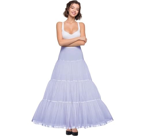 Shimaly Women's Floor Length Wedding Petticoat Long Underskirt for Formal Dress (S-L, White)