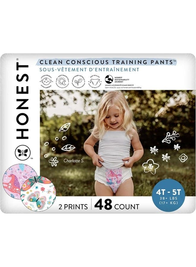 The Honest Company Clean Conscious Training Pants | Plant-Based, Sustainable Diapers | Magical Moments + Butterfly Kisses | Size 4T/5T (38+ lbs), 48 Count