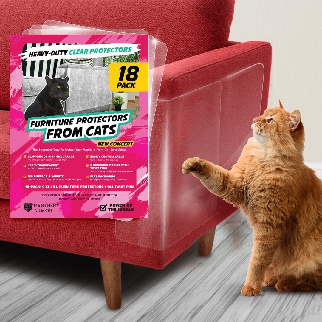 18 Pack Cat Scratch Furniture Protector Sheets Clear Couch Sofa Guard from Cat Claws Easy Apply Removable with Twist Pins 9 XL 9 Large