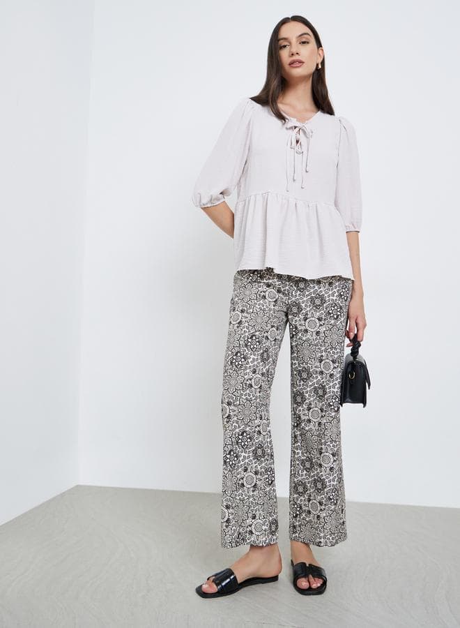 Take Two Ruffle Hem Tops and All-Over Printed Pants Set