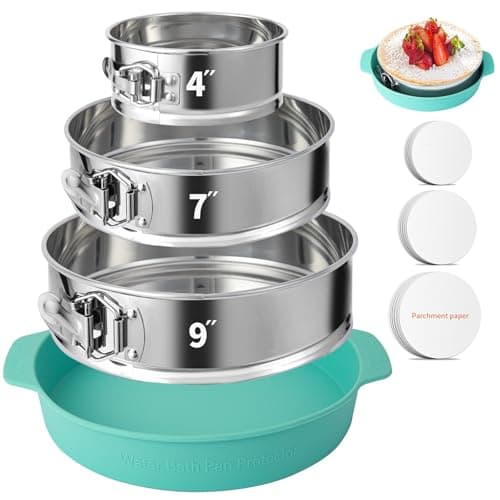 4 7 9 Inches Springform Pan Set of 3 304 Stainless Steel Nonstick Springform Cake Pan Set with Removable Bottom 10 Inch Leakproof Silicone Cheesecake Pan Protector with 60 Pcs Parchment Paper