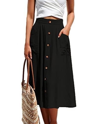 Naggoo Women's A Line Pleated Swing Midi Skirts with Buttons XL Black