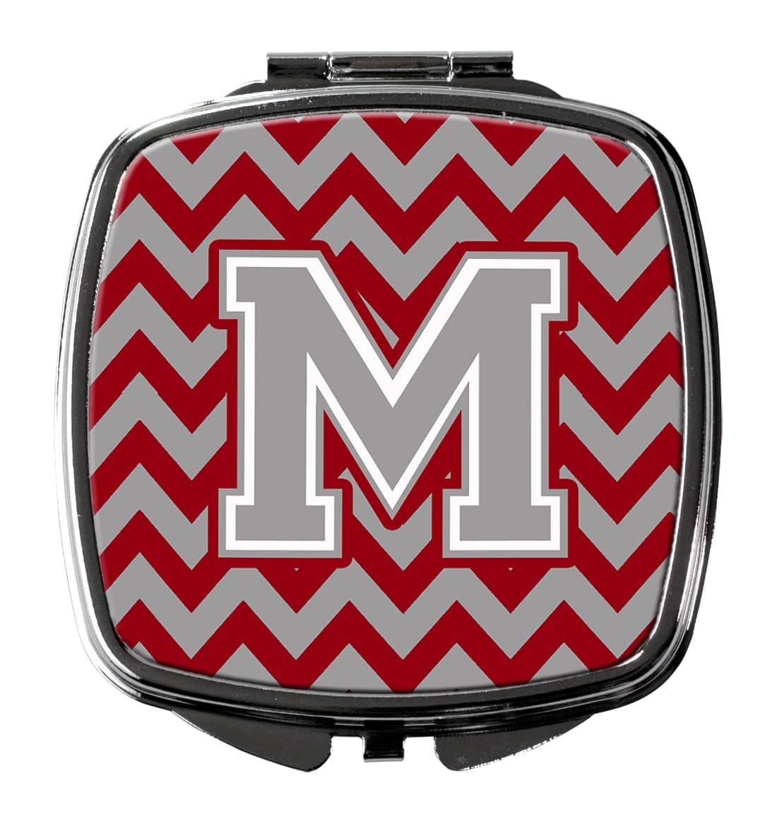 Caroline's Treasures CJ1043-MSCM Letter M Chevron Crimson and Grey Compact Mirror Decorative Travel Makeup Mirror for Women Girls Gifts Pocket Makeup Mirror Folding Handheld