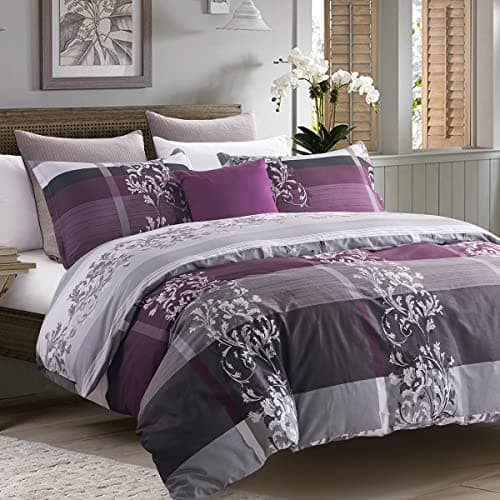 SLEEPBELLA Comforter Queen Size, 600 Thread Count Cotton Grey Paisley & Purple Comforter Sets, Down Alternative Bedding Set 3Pcs(Queen, Purple Paisley)