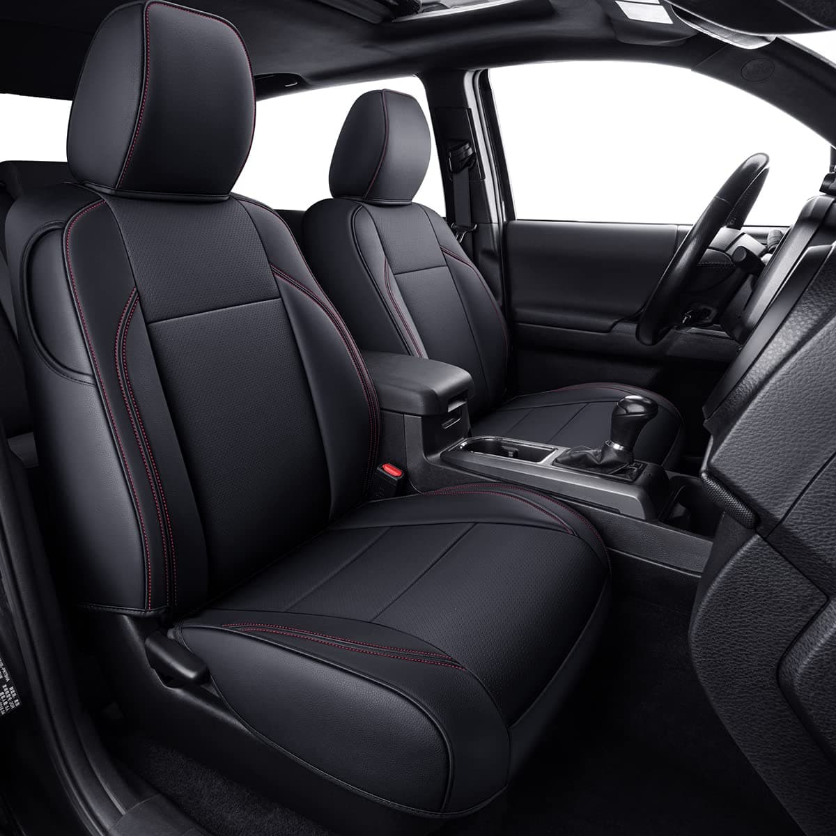 LUCKYMAN CLUB Tacoma Custom Fit Seat Covers for 20162023 Tacoma Crew Cab with Faux Leather Black Red