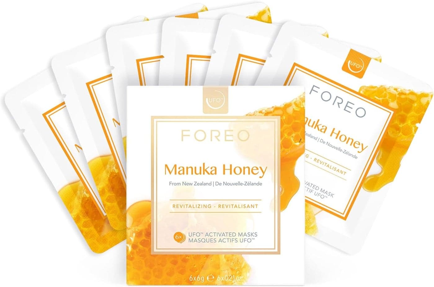 FOREO Manuka Honey UFO Activated Facial Mask for Dull and Fatigued Skin 6 pack AntiAging Soothing Manuka Honey Allantoin CrueltyFree Clean Formula Compatible with all UFO devices