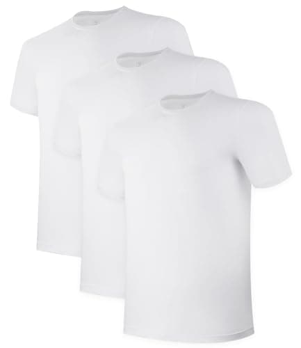 BAMBOO COOL Men's Undershirts Moisture-Wicking Tees Stretch Crew Neck Soft T-Shirts for Men,3 Pack White