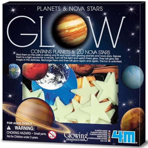 4M Glow Planets Nova Star 20 GlowinTheDark Wall Ceiling StickOns Light Charging Various Sizes Adhesive Tabs Kids Room Decoration