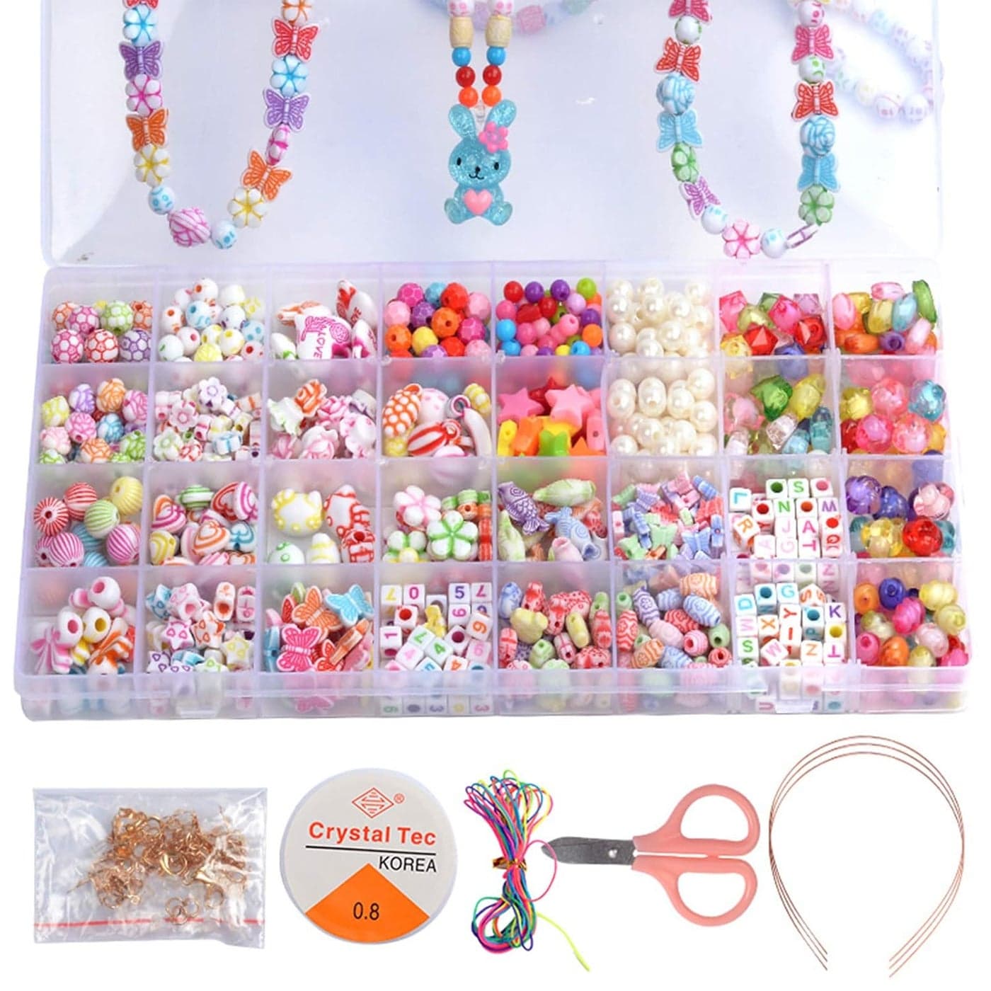 ZIBUYU Beads for Jewellery Making Girls DIY Crafting Beads for Kids Girls Necklace Bracelet Kit Girls Jewlery Crystal Beads Elastic Thread Scissors Pendent Making Beads 580 pcs