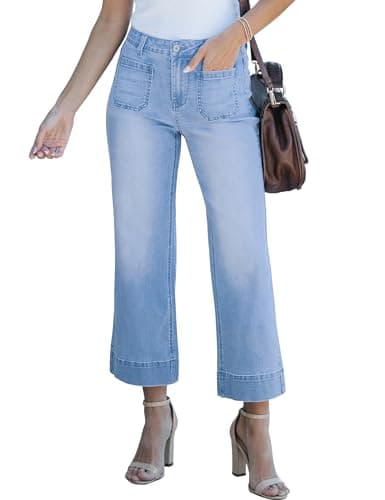 luvamia Wide Leg Jeans for Women Trendy High Waisted Flare Jeans Cropped Denim Pants Stretchy Baggy with Patch Pockets Womens Baggy Jeans for Women High Waisted Trousers Womenlakeside Blue Size 18