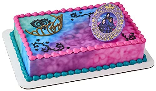 DecoSet Disney Descendants 3 Good 2 B Bad Cake Topper 2Pc Disney Descendants Decorations Set with Golden Tiara and Oversized Compact