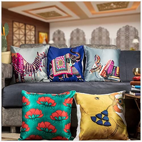 Lazy Lads Animals Satin 250TC Cushion Pillow Covers, Multicolor, Set of 5 (24X24 Inches)