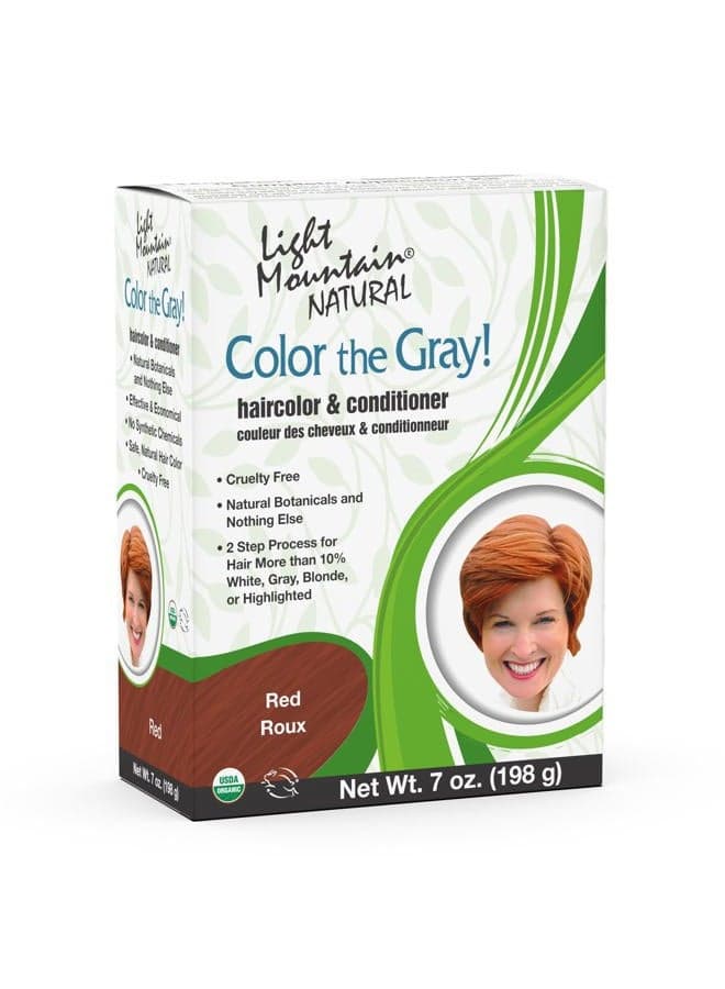 Light Mountain Henna Hair Color & Conditioner, Color the Gray – Red, 2-Step Chemical-Free, Semi-Permanent for White, Gray & Blonde Hair + 4 Clips