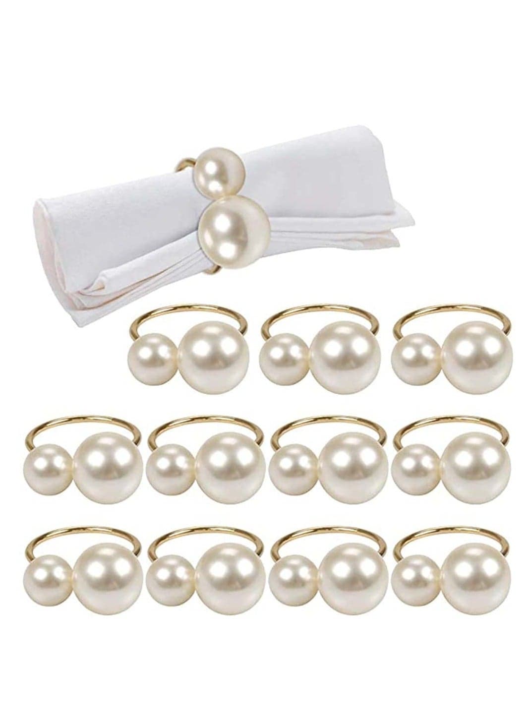 12 Pearl Napkin Ring Napkin Buckle Napkin Buckle Holder Used For Family Gathering Dinner Wedding Decoration Napkin Ring Thanksgiving (Golden)