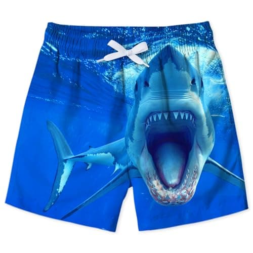 uideazone Boys Swimming Trunks Shark Printed Swim Trunks Kids Beach Board Shorts Swimsuit with Mesh Lining Size 8 Size 9 Size 10