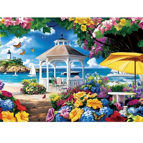 300 Piece Puzzles for AdultsOcean Beach Jigsaw Puzzle for Adults Kids ElderlyLarge Piece Oceanside Puzzle for Kids Age 810 1012Challenging Summer Puzzle with Letters on BackGreat Gift 205x15in