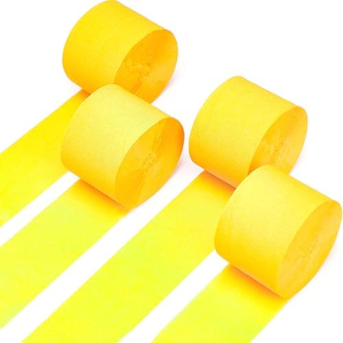 PartyWoo Crepe Paper Streamers 4 Rolls 328ft Pack of Yellow Crepe Paper for Party Wedding Birthday Baby Shower Decorations 18 Inch x 82 FtRoll