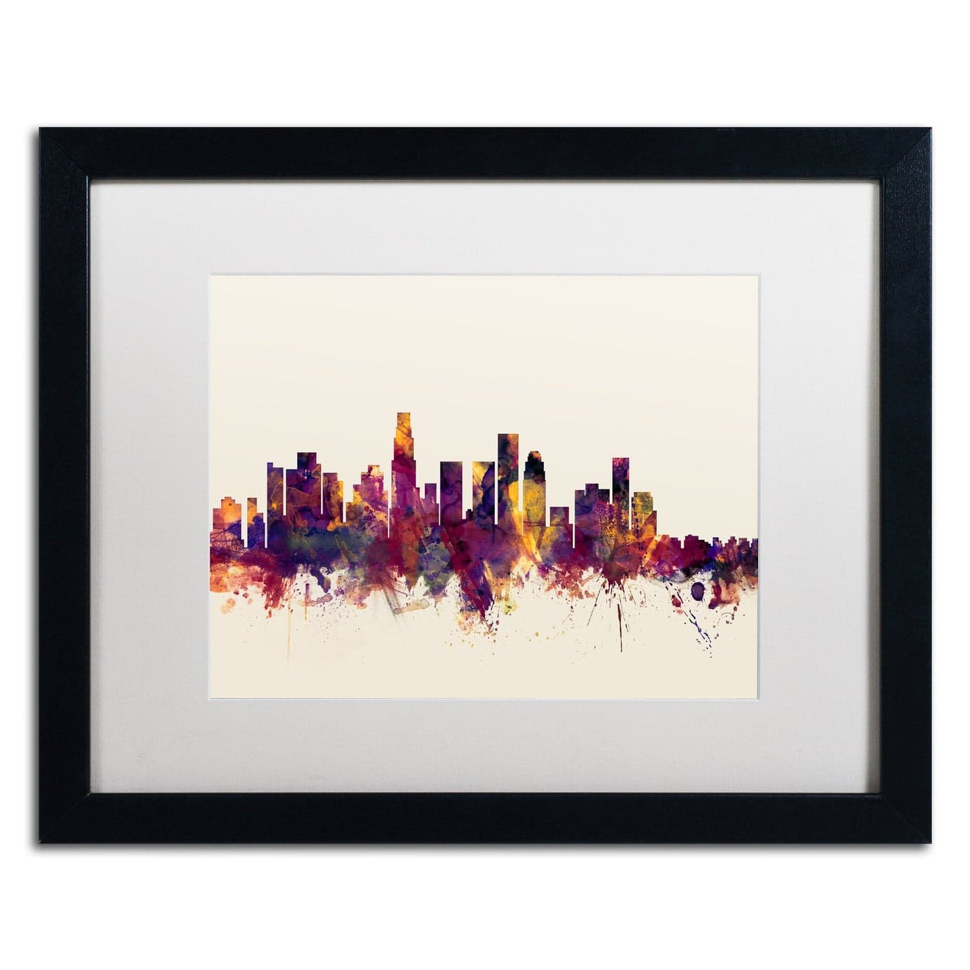 Trademark Fine Art Los Angeles California Skyline IV by Michael Tompsett in White Matte and Black Framed Artwork 16 by 20