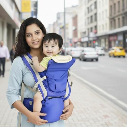 Safe-O-Kid Newborn Baby Carrier with Hip Seat, 4 in 1 Baby Carrier with Detachable Hip Seat, Ergonomically Designed, 3-36 Months, Upto 15KG, Blue