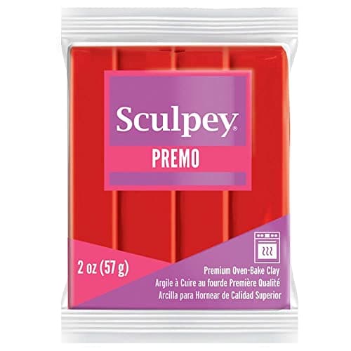 Sculpey Premo Polymer Oven-Bake Clay, Cadmium Red Hue, Non Toxic, 2 oz. bar, Great for jewelry making, holiday, DIY, mixed media and more. Premium clay Great for clayers and artists.
