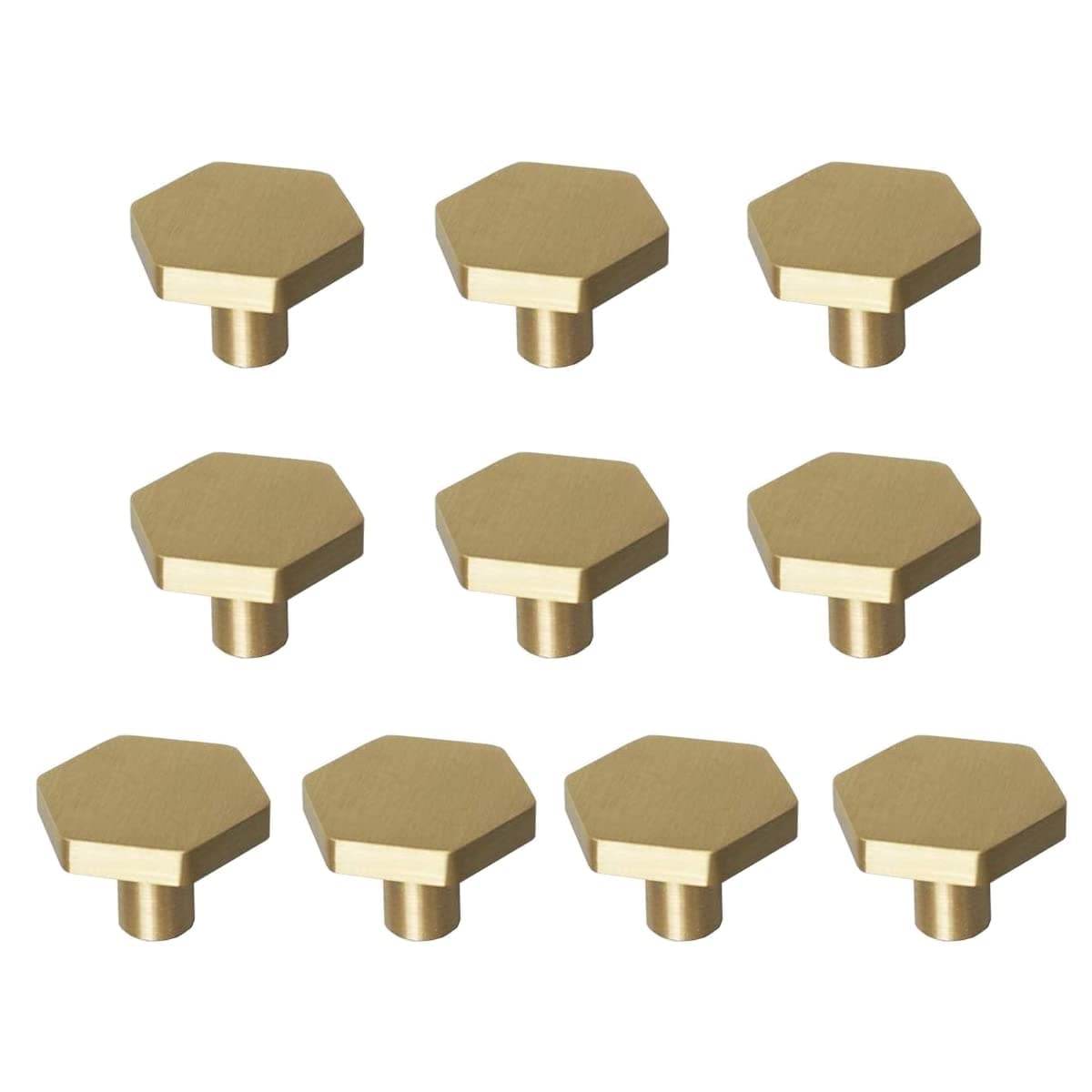 RZDEAL 1110 Solid Brass Knobs Shoe Cabinets Knob and Pulls Hexagon Handles for Dresser Drawer 10Pcs