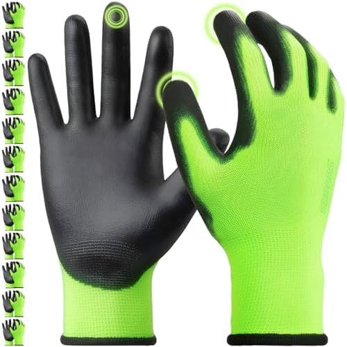 Kebada W1 Work Gloves for Men and Women, PU Coated Safety Gloves with Grip, Touchscreen, Ideal for Warehouse Package Handling, Construction, Gardening, Green Large