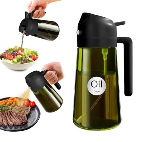YARRAMATE 16oz470ml LightBlocking Dark Oil Sprayer for Cooking 2 in 1 Olive Oil Dispenser Bottle for Kitchen Premium Dark Green Glass Oil Bottle FoodGrade Oil Mister for Air Fryer BBQ Black