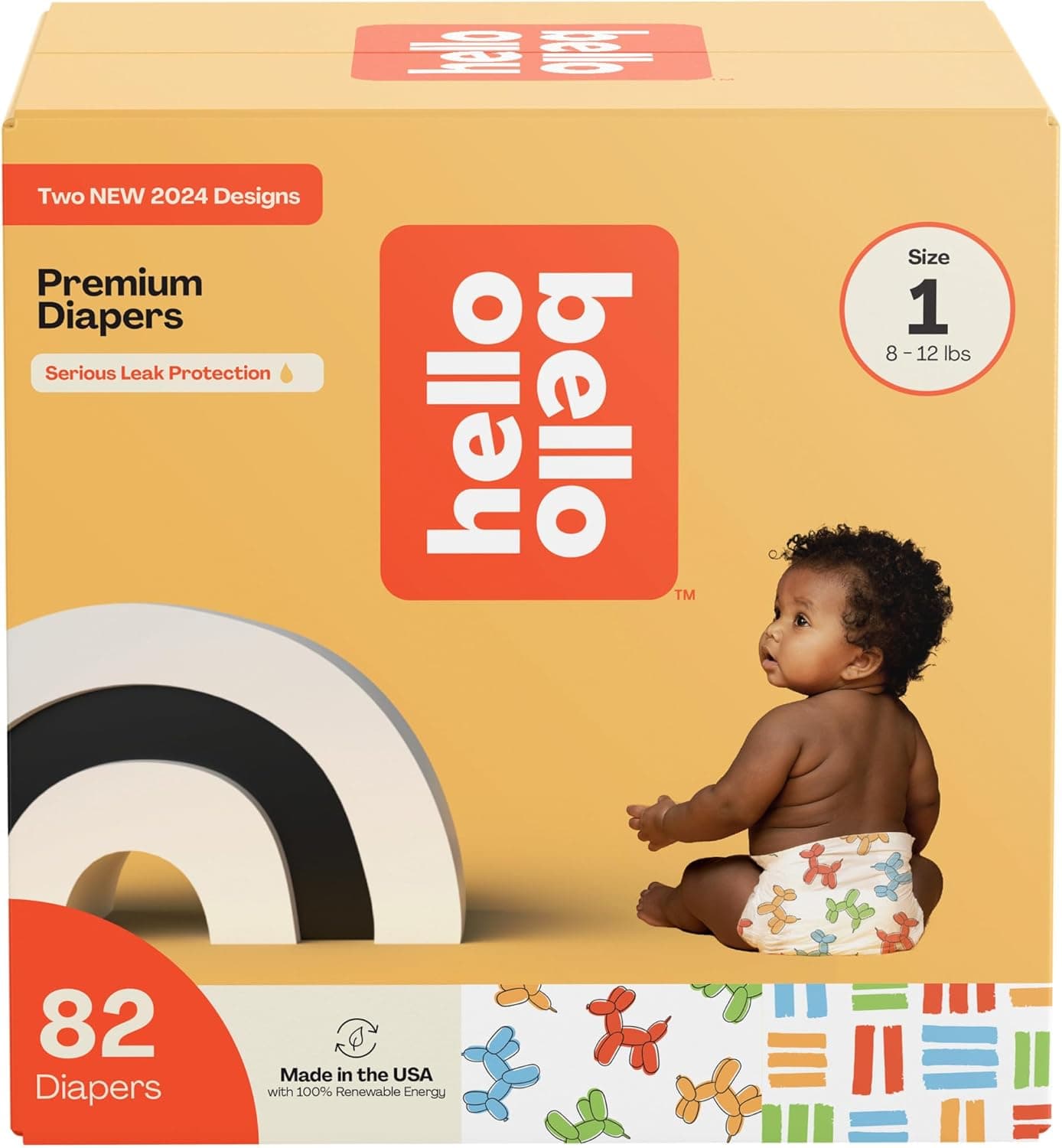 Hello Bello Premium Diapers Size 1 Balloon Buddies Crosshatch Cuties Designs 82ct Club Box