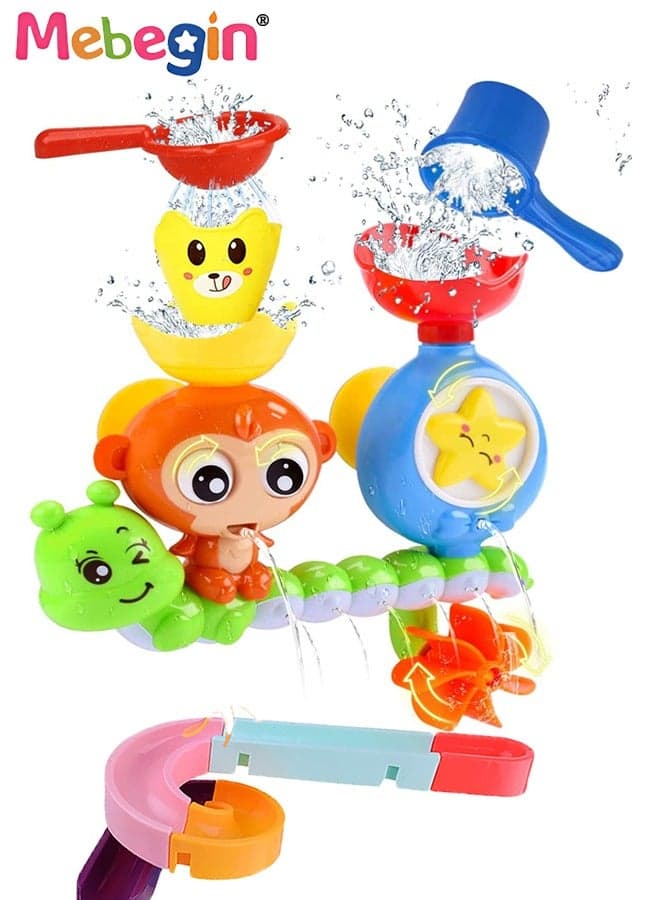 Creative Bath Toy, Cartoon Monkey Shower Toys Set with DIY Tracks, Waterfall Station Toy with Powerful Suction Cups, Bathroom Toy Suitable for Wall Bathtub, No Sharp Edges and Corners, Ideal Shower Partner to Toddlers, 20*21cm