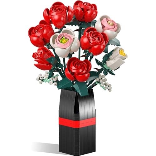 Roses Building Set with Vase Flower Bouquet Building Kit for Home Office Decor Flower Botanical Collection Toys Gift for Kids Girls and Adults Women on Valentines Day Mothers Day 841PCS